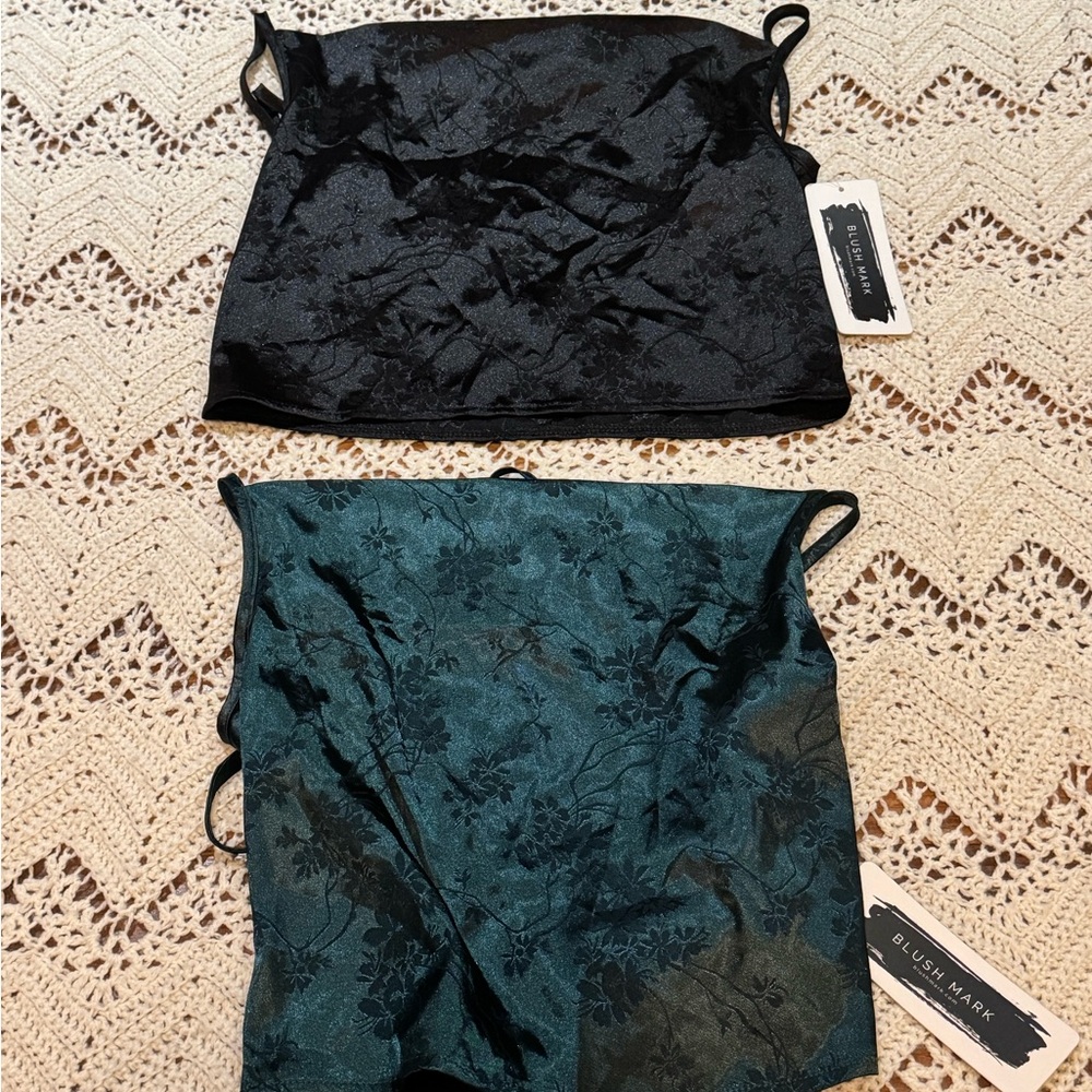 Blush Mark XS Bundle Floral Spaghetti Cropped Camisole Black And Green Tops